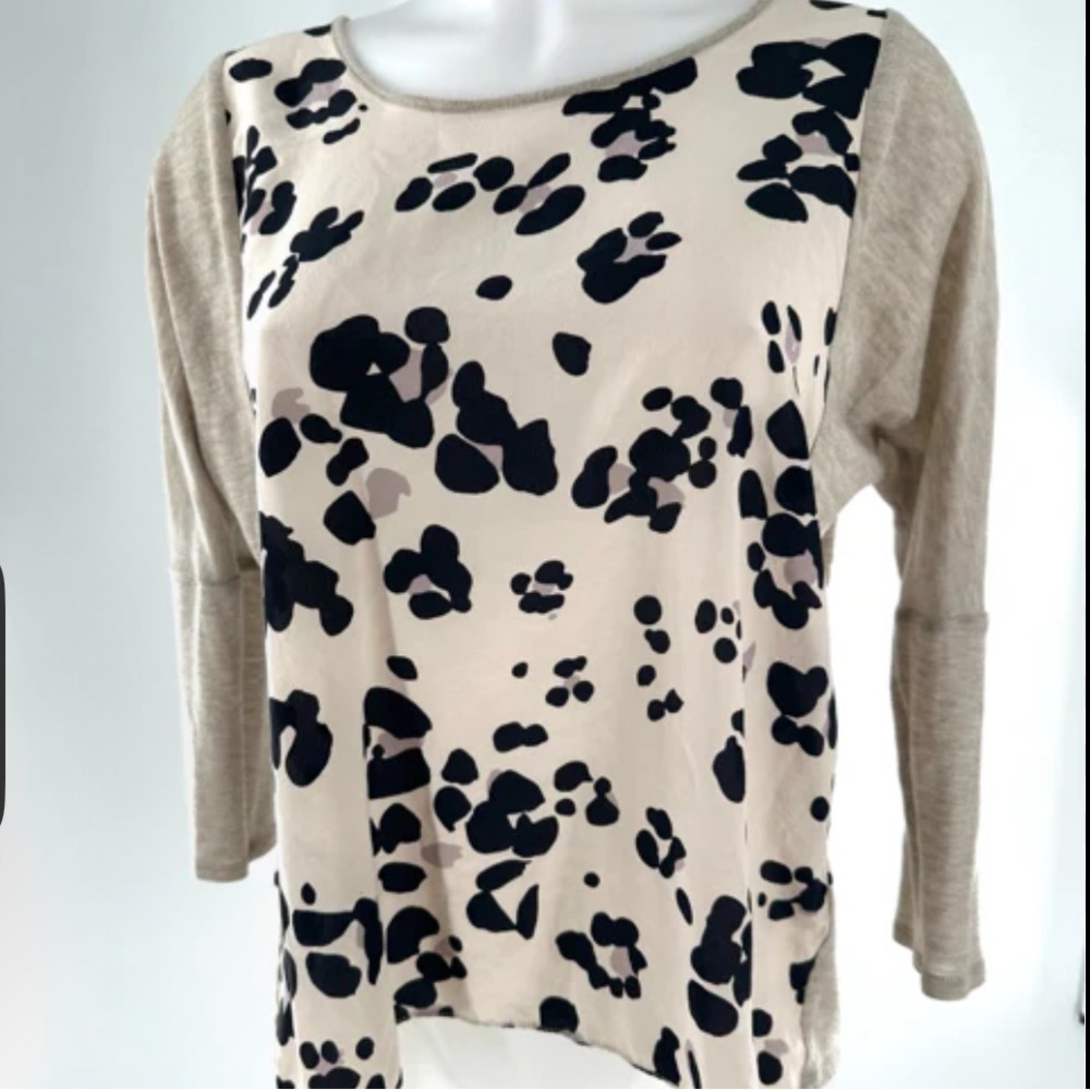 Rebecca Taylor 6 EUC leopard blouse knit lightweight 100% silk cream gray black